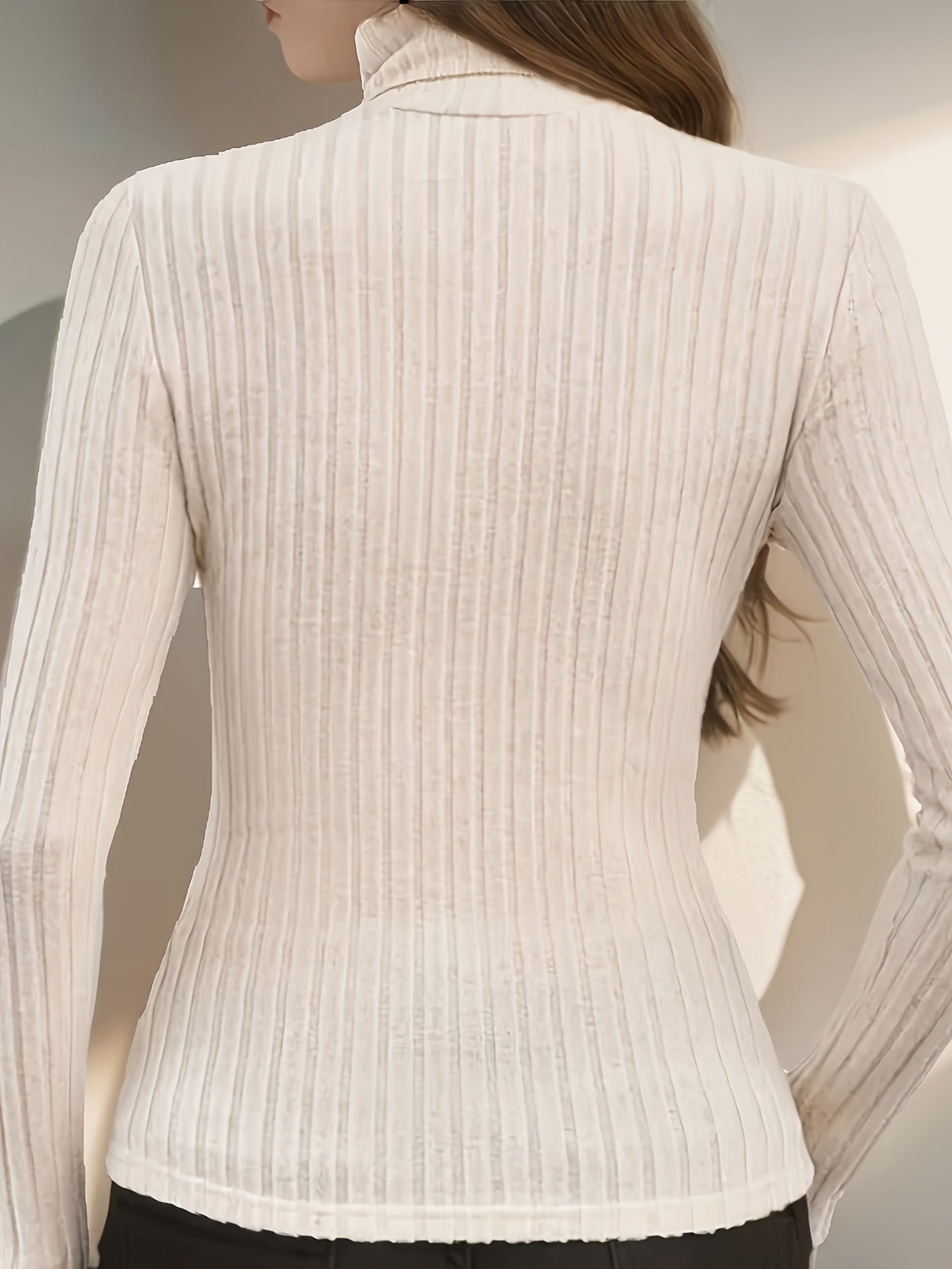 Women'S Elegant High Neck Slimming Top, Polyester 67% Viscose 29% Elastane 4%, Solid Color Knit Fabric, Regular Length, Fall/Winter Season